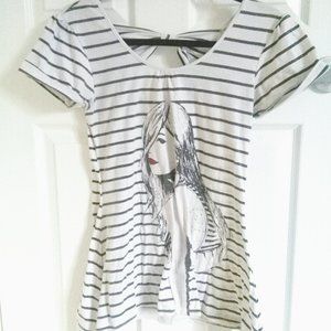 Striped Graphic Top with bow back detail